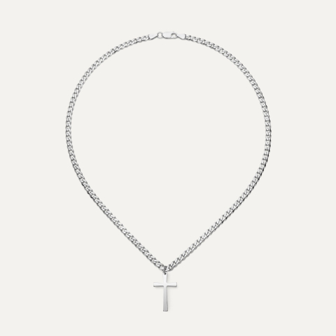 Silver chain thick armor with a cross, silver 925 platinum-plated