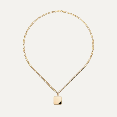Silver men's square necklace - figaro chain, silver 925 in gold plating