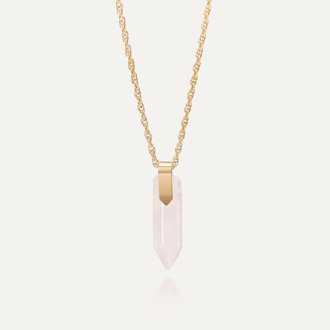 Silver icicle necklace - rose quartz gold plated