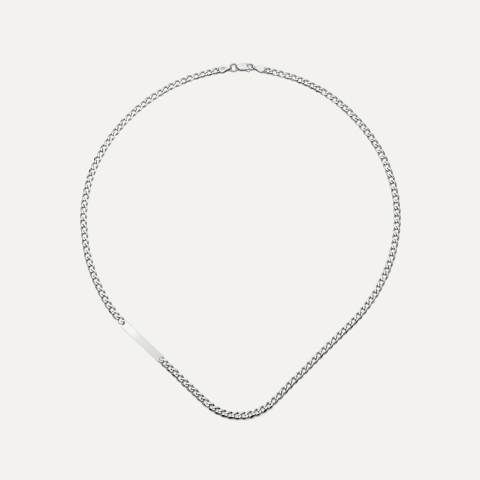 Necklace rectangular pendant - curb chain, silver 925 platinum plated