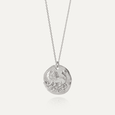 Leo zodiac sign necklace, silver 925 platinum plated