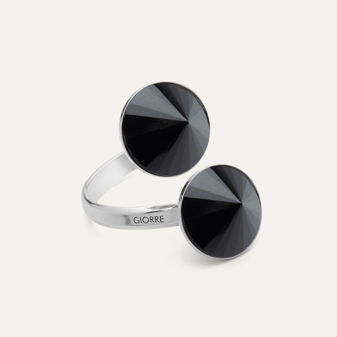 Silver ring with two stones - black onyx platinum plated