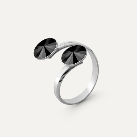 Silver ring with two Rivoli crystals - Black Jet platinum plated