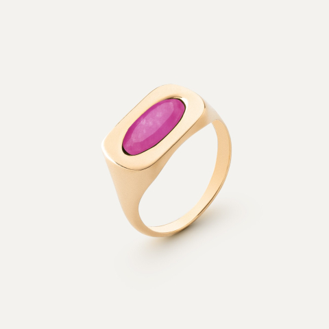 Silver ring with oval stone - pink jade