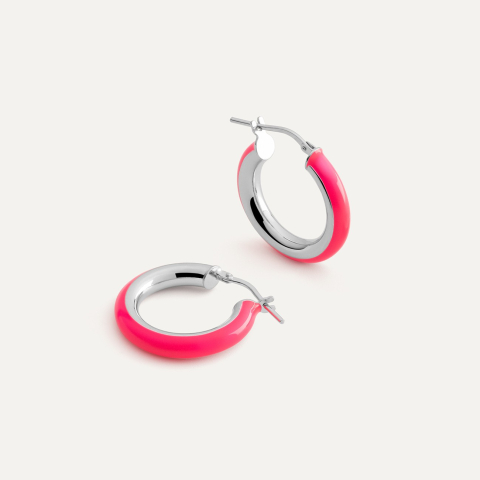 Medium enamel earrings - pink, silver 925 platinum plated