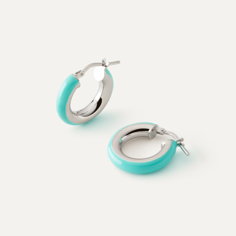 Medium enamel earrings - turquoise, silver 925 platinum plated