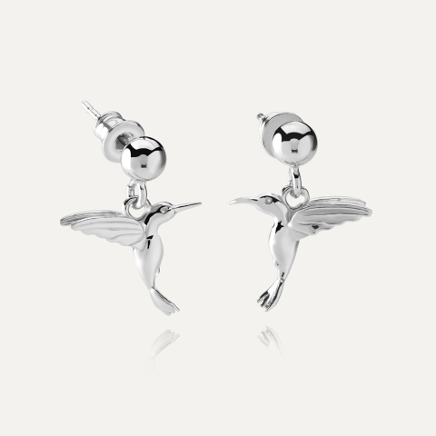 Hummingbird earrings, silver 925 platinum plated