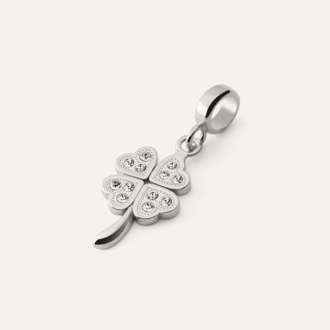 Beads pendant - clover with cubic zirconia, sterling silver 925 platinum plated