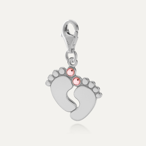 Engraved baby foot charm - Rose, 925 silver with platinum plating
