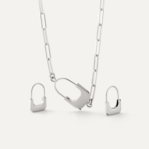 Set with padlock motif, sterling silver 925 platinum plated
