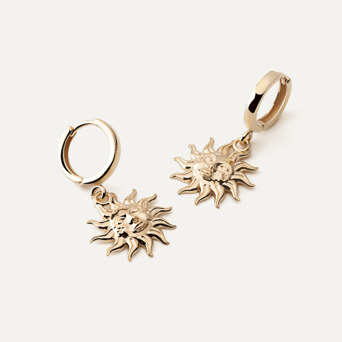 Gold sun earrings with hoop, AU 585