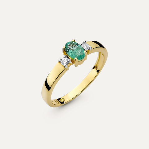 Złoty pierścionek zaręczynowy szmaragd - Retro, złoto próby 585 żółte 