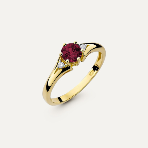 Gold engagement ring with round ruby - Retro, gold 585 yellow 