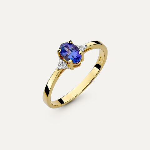 Gold ring with oval sapphire and diamonds - Retro, gold 585 yellow 