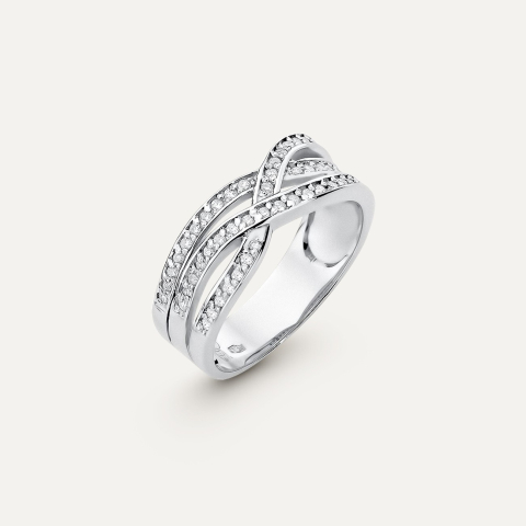 Gold braided ring with diamonds - Modern, gold 585 white 