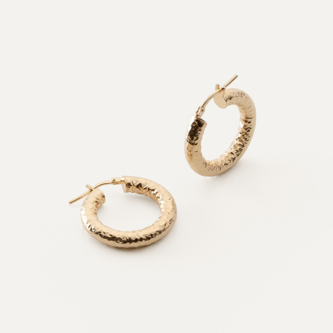 Hammered hoop earrings, silver 925 gold plated