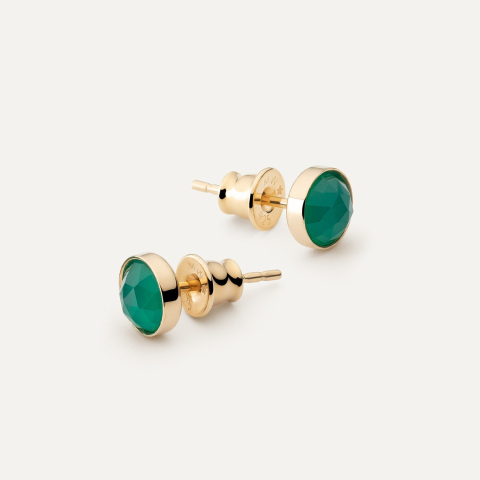 Stud earrings with green agate, silver 925 gold plated