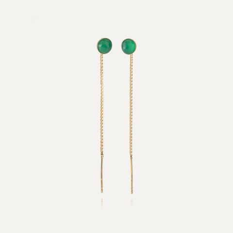 Threader earrings with green agate, silver 925 gold plated