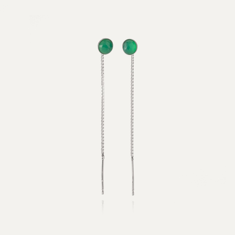 Threader earrings with green agate, silver 925 platinum plated