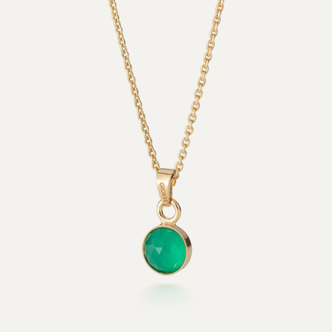 Necklace with green agate, silver 925 gold plated
