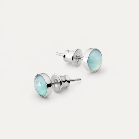Stud earrings with aqua agate, silver 925 platinum plated