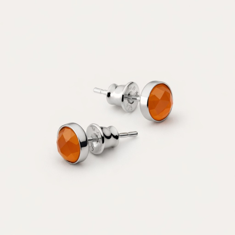 Stud earrings with carnelian agate, silver 925 platinum plated