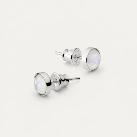 Stud earrings with moonstone, silver 925 platinum plated