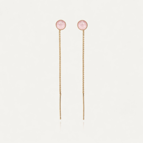 Threader earrings with pink agate, silver 925 gold plated