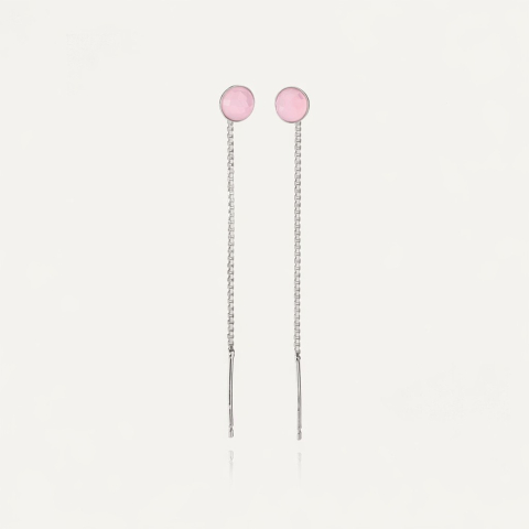 Threader earrings with pink agate, silver 925 platinum plated