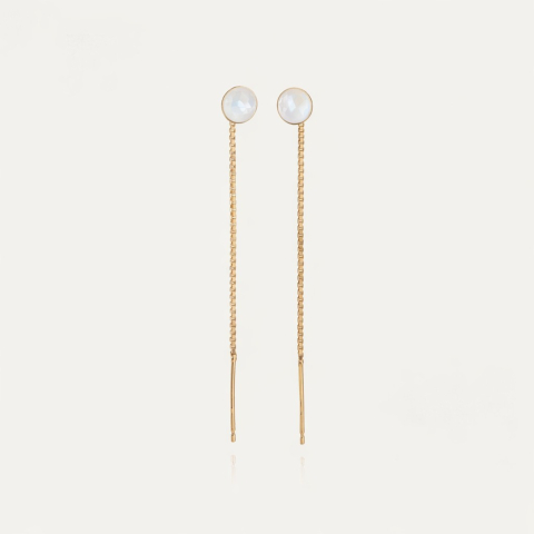 Threader earrings with moonstone, silver 925 gold plated