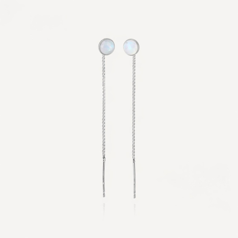 Threader earrings with moonstone, silver 925 platinum plated