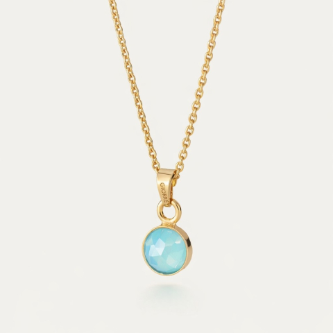 Necklace with aqua agate, silver 925 gold plated
