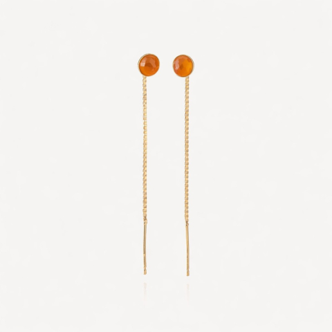Threader earrings with carnelian agate, silver 925 gold plated