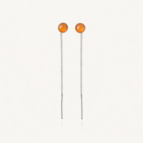 Threader earrings with carnelian agate, silver 925 platinum plated