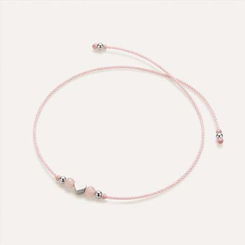 Love bracelet with pink opal, Sterling Silver 925 Plated with Platinum
