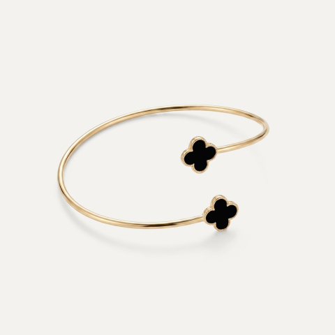 Sliding bracelet with black clover, 925 silver with gold plating