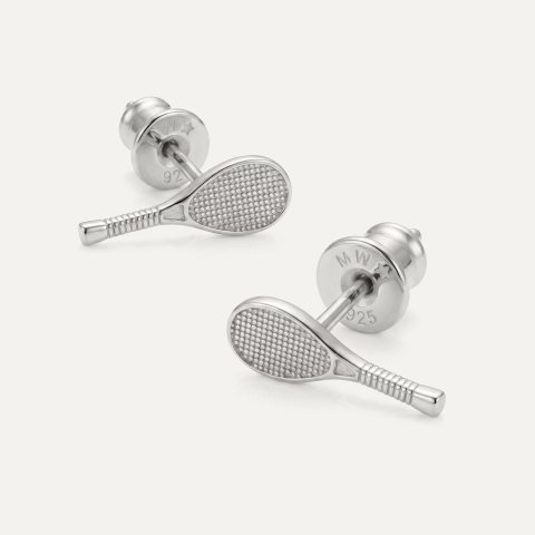 Ohrstecker mit Squashschläger, Silber 925 mit Platin beschichtet