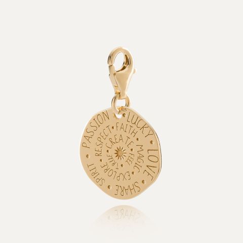 Charms pendant beads - coin, lucky talisman, silver 925 in gold plating