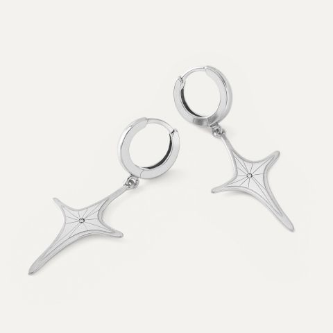 Star earrings with white crystal, sterling silver 925 platinum plated