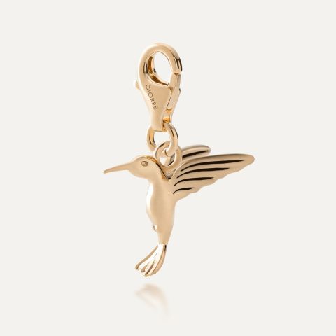 Hummingbird silver charm, 925 silver with gold plating