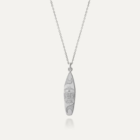 Surfboard necklace, sterling silver 925 platinum plated