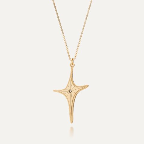 Necklace with white crystal star, sterling silver 925 gold plated