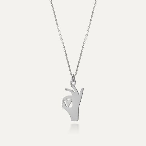 Yoga necklace Gyan Mudra, sterling silver 925 platinum plated