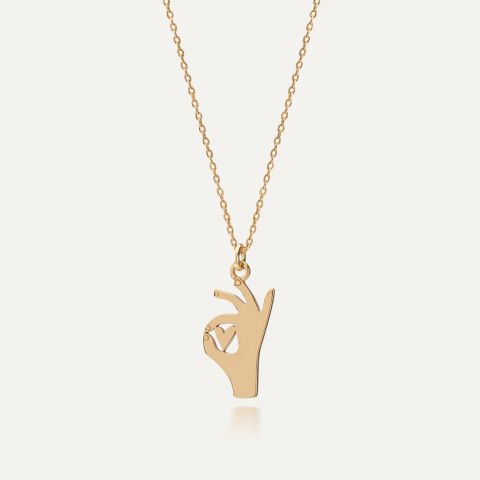 Yoga necklace Gyan Mudra, sterling silver 925 gold plated