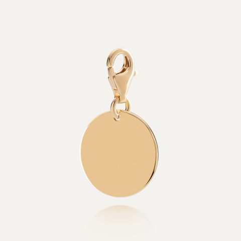 Round charms pendant beads with engraving, silver 925 in gold plating