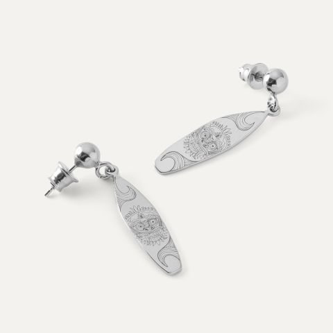 Silver surfboard earrings platinum plated