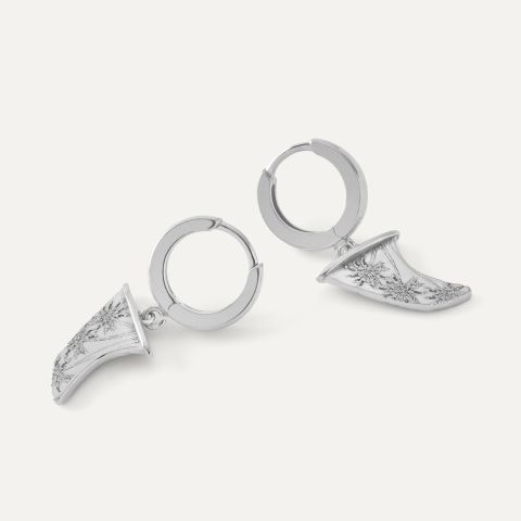 Silver surfboard fin dangling earrings platinum plated