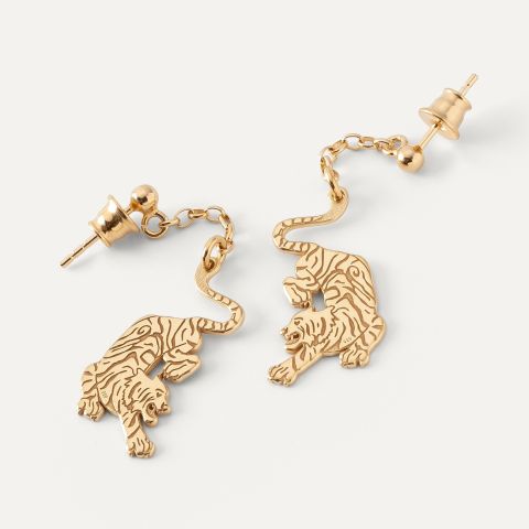 Silver tiger earrings gold plated