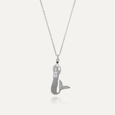 Silver mermaid necklace platinum plated