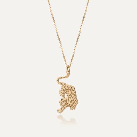 Silver tiger necklace gold plated